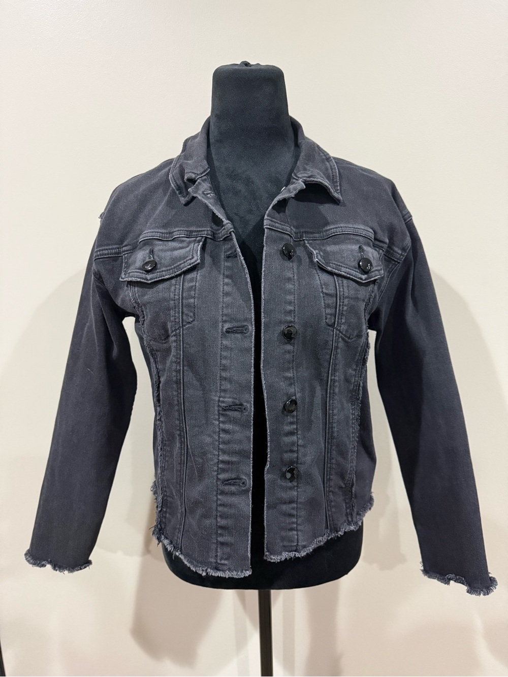 Sam Edelman The Jess Black Distressed Denim Jacket